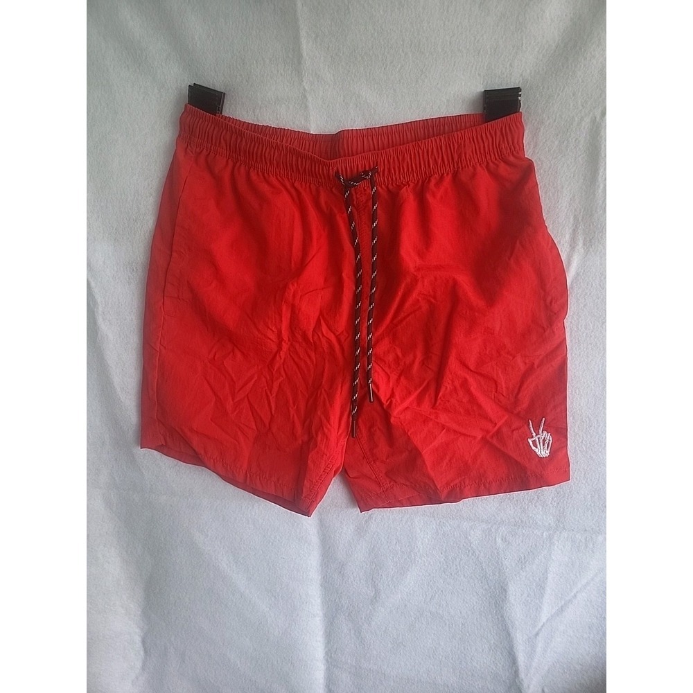 Men's Rue21 Volley Shorts Extra Small xs Red drawstring peace skeleton‎